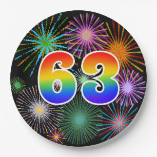 63rd Event - Fun, Colorful, Bold, Rainbow 63 Paper Plate