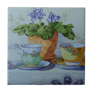 6470 African Violet and Teacups Tile