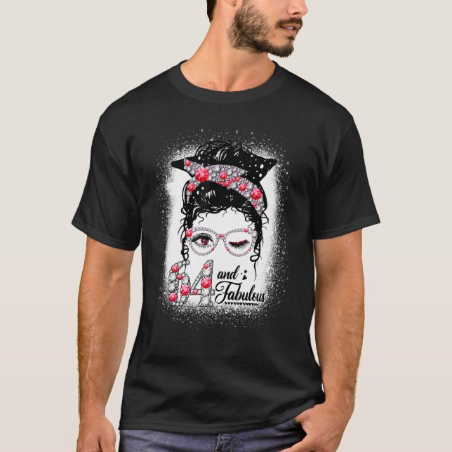 64 & Fabulous 64th Birthday Diamond Messy Bun Lips T-Shirt (Front)