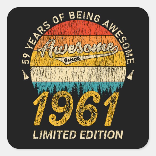 64 Year Old 1961 Retro Awesome 64th Birthday Gift Square Sticker (Front)