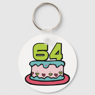 64 Year Old Birthday Cake Keychain