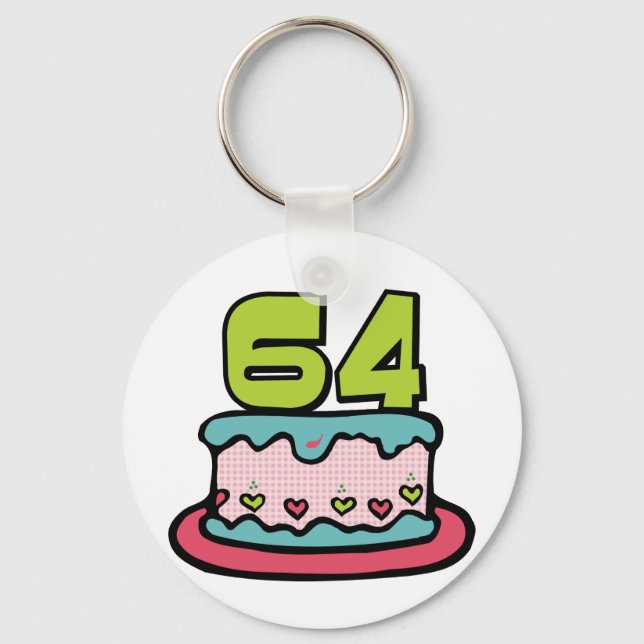 64 Year Old Birthday Cake Keychain (Front)