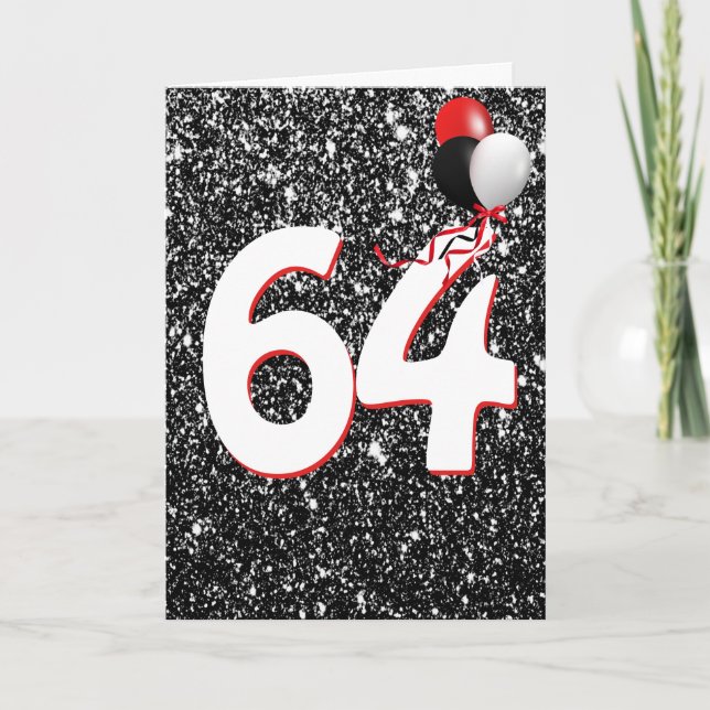 64e anniversaire Ballons sur carte Parties scintil (Devant)
