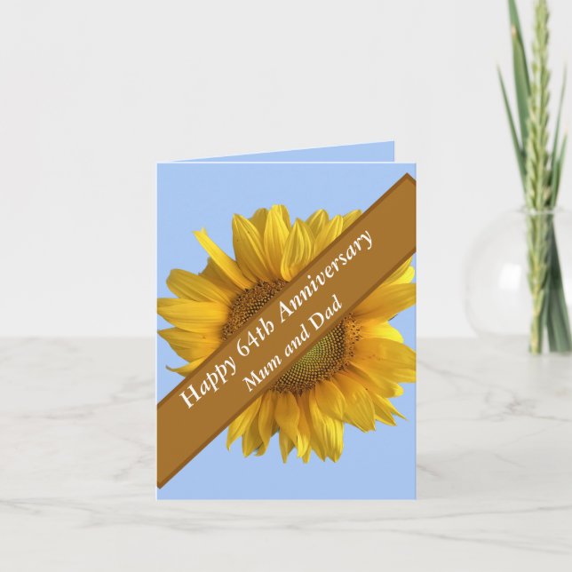 64th Anniversary Sunflower Editable Card (Front)