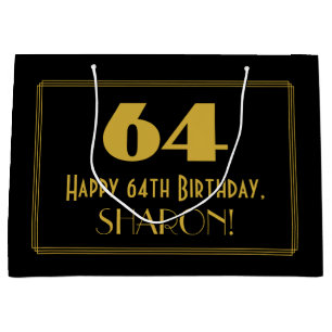 64th Birthday — Art Deco Inspired Look "64" & Name Large Gift Bag