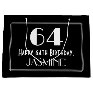 64th Birthday: Art Deco Inspired Style "64", Name Large Gift Bag