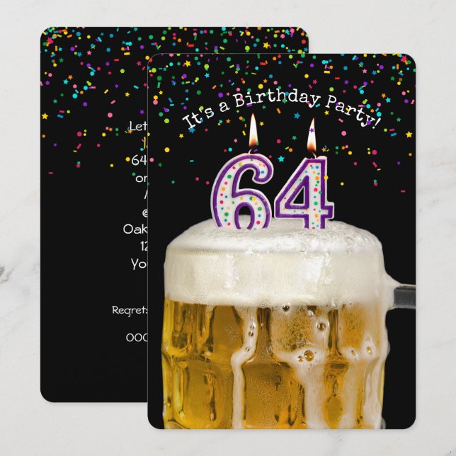 64th Birthday Candle Party Invitation (Front/Back)