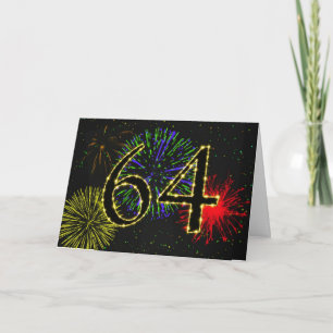 64th Birthday card with fireworks