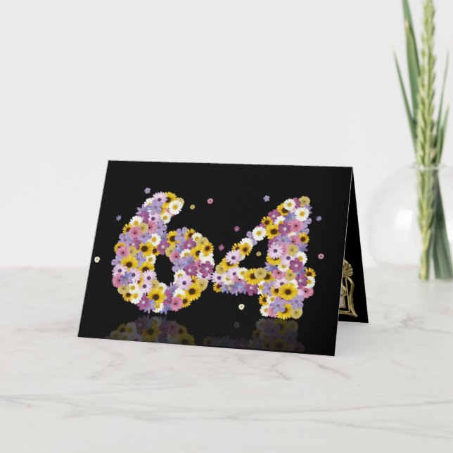 64th birthday card with flowery letters (Front)