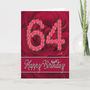 64th birthday card with roses and leaves
