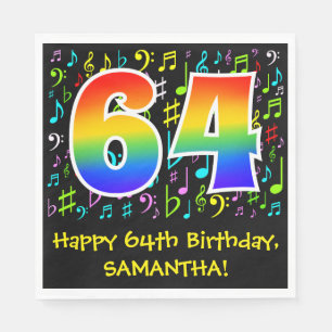 64th Birthday - Colorful Music Symbols, Rainbow 64 Napkin