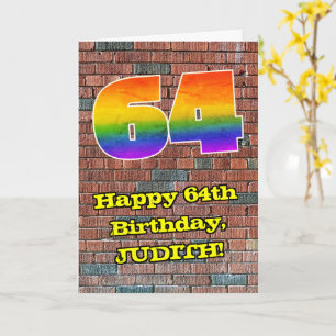 64th Birthday: Fun Graffiti-Inspired Rainbow 64 Card