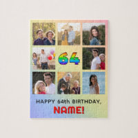 64th Birthday: Fun Rainbow #, Custom Name & Photos