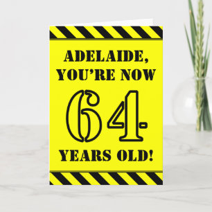 64th Birthday: Fun Stencil Style Text, Custom Name Card