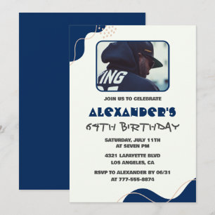 64th birthday invitations Men Navy Simple Photo