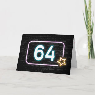 64th Birthday Neon Sign On Brick Wall Card