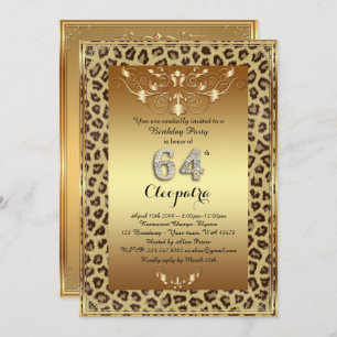 64th, Birthday Party 64th, Royal Cheetah gold plus Invitation
