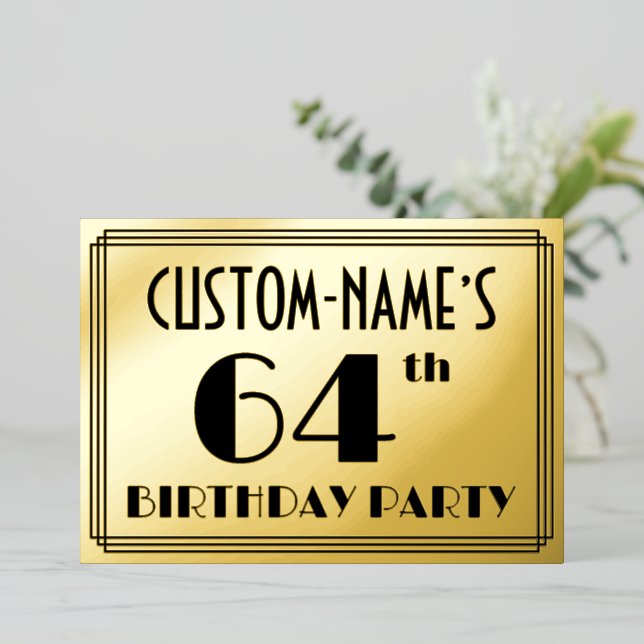 64th Birthday Party — Art Deco Look “64” + Name (Standing Front)