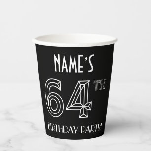 64th Birthday Party: Art Deco Style + Custom Name Paper Cups
