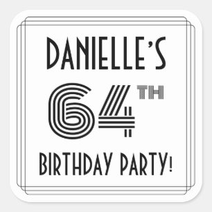 64th Birthday Party: Art Deco Style + Custom Name Square Sticker