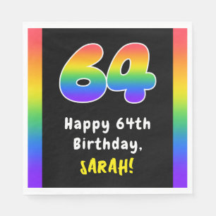 64th Birthday: Rainbow Spectrum # 64, Custom Name Napkin