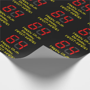 64th Birthday: Red Digital Clock Style "64" + Name Wrapping Paper