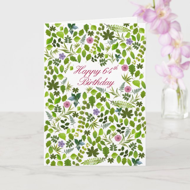 64th Birthday Scattered Leaves Card (Orchid)