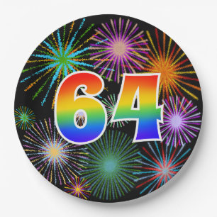 64th Event - Fun, Colorful, Bold, Rainbow 64 Paper Plate