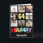 64th Happy Birthday Photo Collage Modern Black Card<br><div class="desc">64th Happy Birthday Photo Collage Modern Black Card with personalized name. For further customization,  please click the "Customize it" button and use our design tool to modify this template.</div>