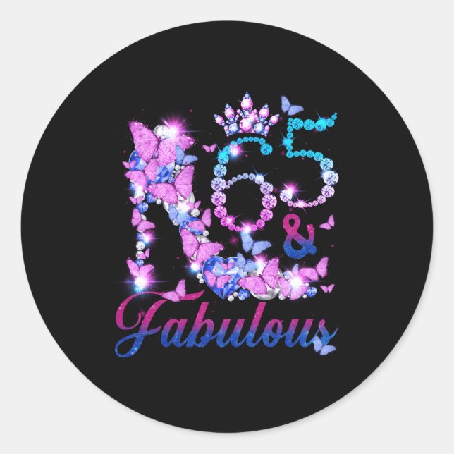 65 65 Fabulous 65Th Diamond Butterfly Classic Round Sticker (Front)