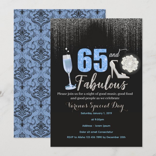 65 and Fabulous Birthday Invitation for Women (Front/Back)
