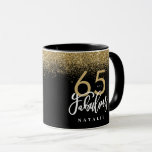 65 and fabulous black gold glitter birthday  mug<br><div class="desc">65 and fabulous black gold glitter effect birthday favour design. Part of a collection.</div>