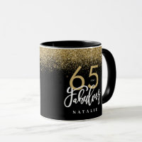 65 and fabulous black gold glitter birthday 
