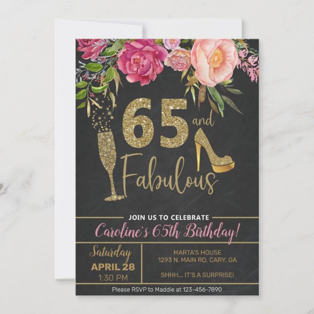 65 et fabuleuse invitation d'anniversaire pour fem (Devant)