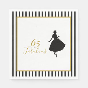 65 & Fabulous Black Gold Birthday Party Napkins