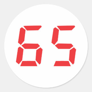 65 sixty-five red alarm clock digital number classic round sticker
