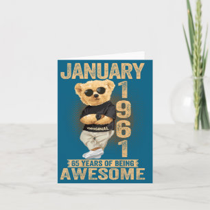 65 Year Old January 1961 Teddy Bear 65th Birthday  Card