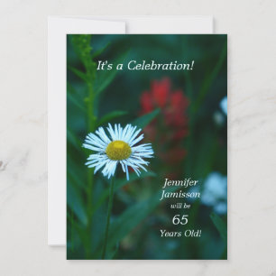 65 Years Old Birthday Party Invites White Daisy