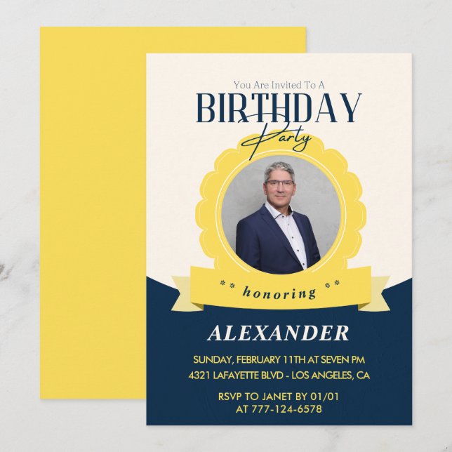 65e anniversaire adulte invitation Moderne (Devant / Derrière)