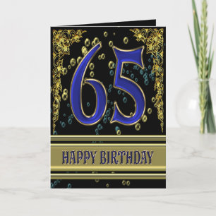 65e anniversaire carte avec or et bulles
