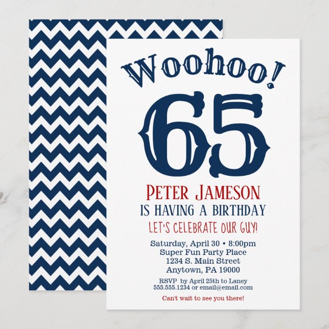 65e anniversaire Invitation Mens Marine Bleu (Devant / Derrière)