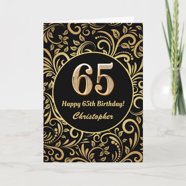 65e anniversaire Modèle floral noir et or (Devant)