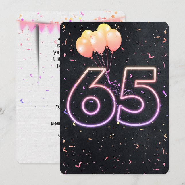 65e anniversaire Neon Connexion Black Invitation (Devant / Derrière)
