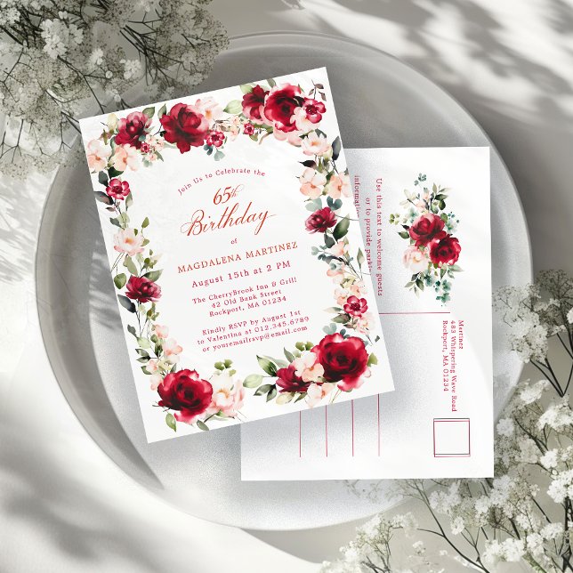 65e anniversaire Red Rose Peony Invitation (Créateur téléchargé)