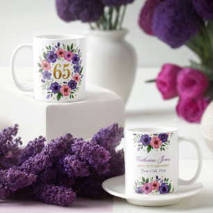 65ème Anniversaire Mug - Couronne florale avec num
