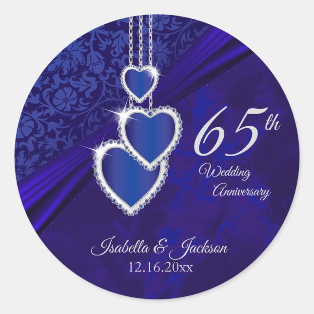65th / 45th Sapphire Wedding Anniversary Design Classic Round Sticker (Front)