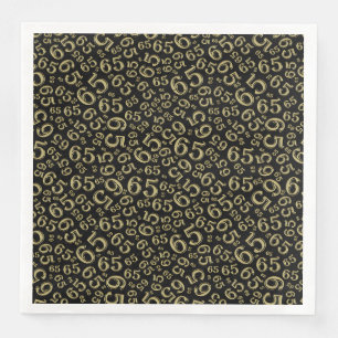 65th Age Random Number Pattern Black/Gold Napkin