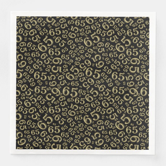 65th Age Random Number Pattern Black/Gold Napkin (Front)