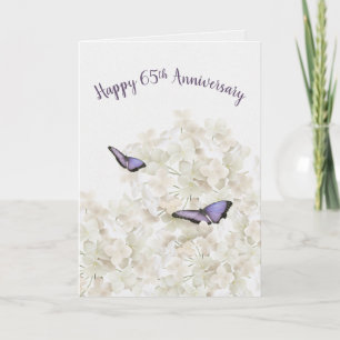 65th Anniversary Butterflies on White Hydrangea Card