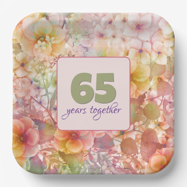 65th Anniversary Cosmos Floral Design Paper Plate (Front)